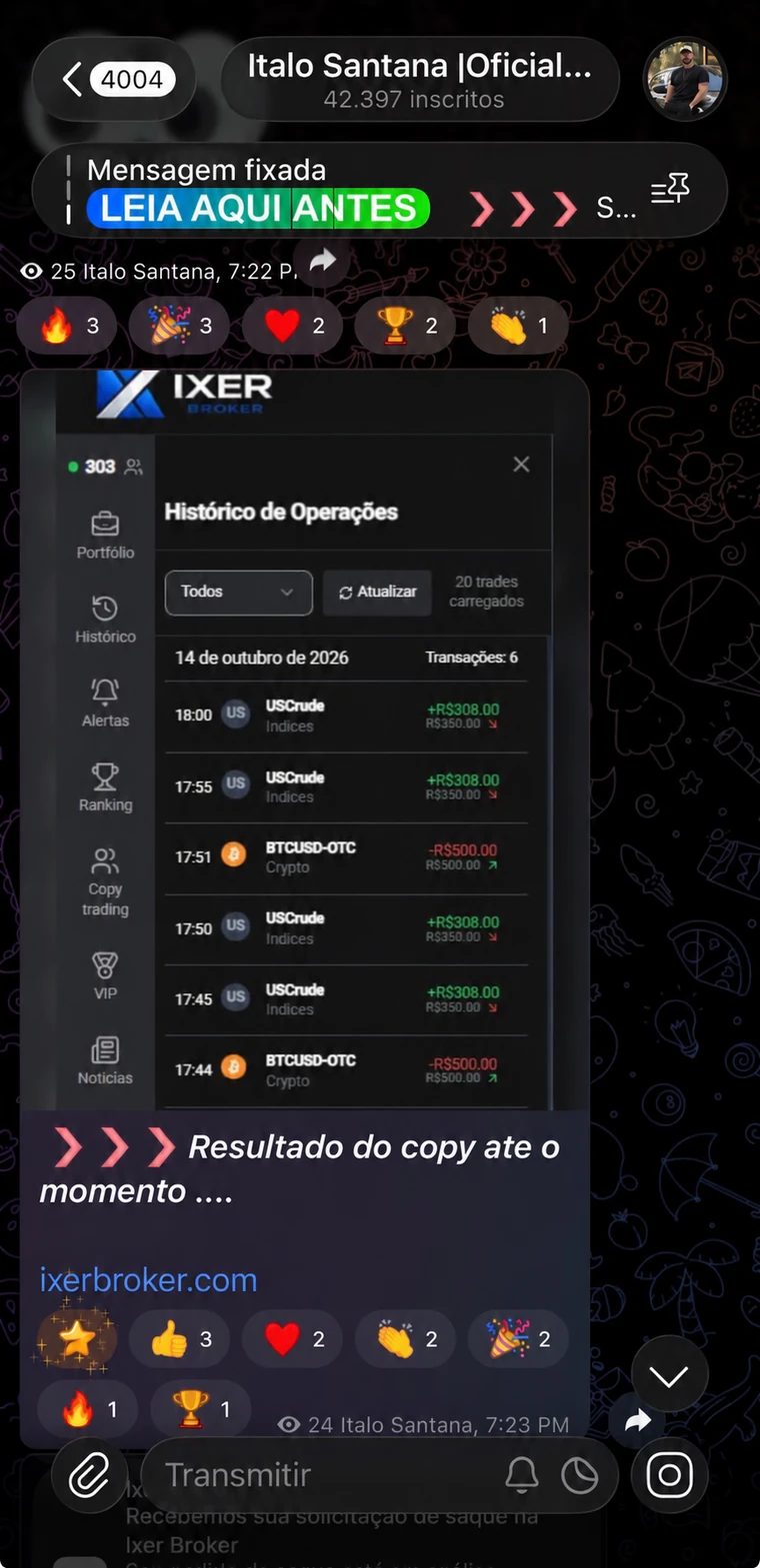Publicação de resultado de copy no canal