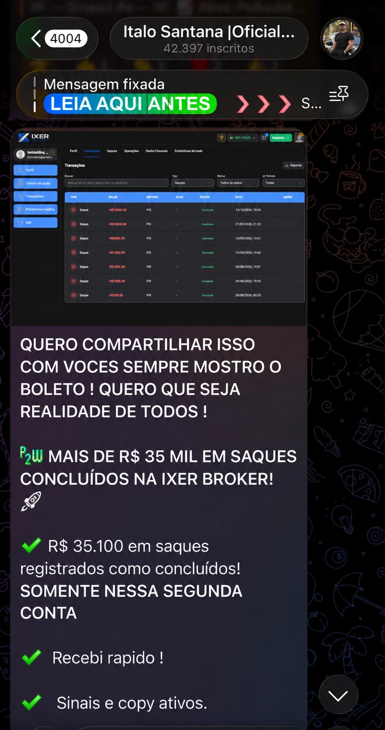 Publicação sobre saques e atualizações