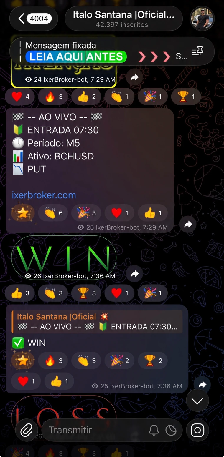 Sinais e atualizações no canal